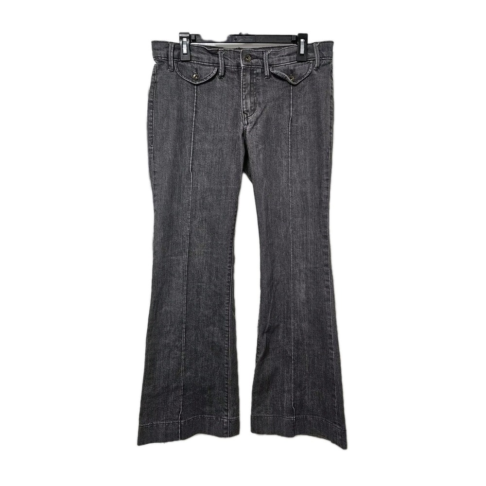 Old Navy Jeans Women 12 Black Classic Rise Regular Stretch Flare Front Seam Flap